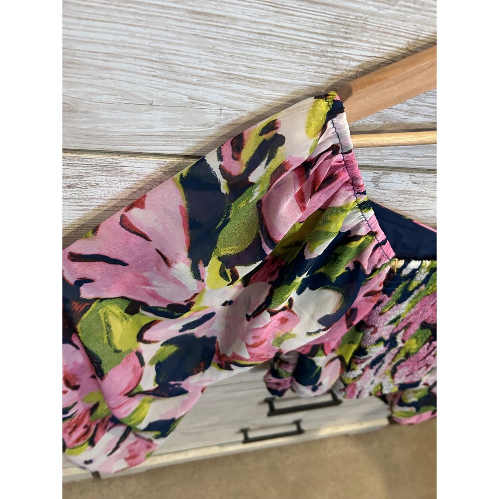 Abercrombie & Fitch Floral Ruched Smocked Long Sleeve Crop Top Pink Green Medium - Picture 6 of 6